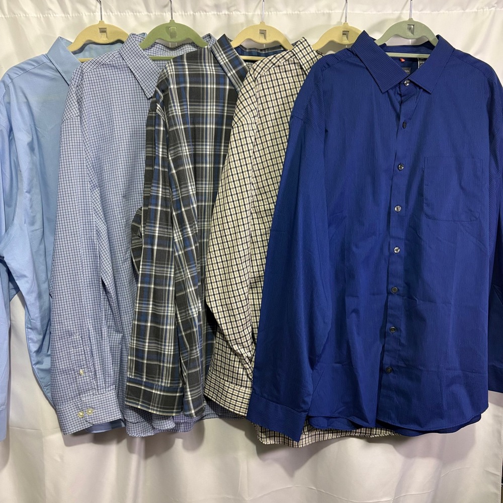 Van Heusen Mens Button Down Shirt Bundle 5 Pack 2XL Blue Plaid Striped Traveler